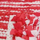 Hadrový koberec 70x143 červený bavlněný koberec