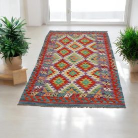   Vlněný koberec Kelim Chobi 100x200 ručně tkaný Afghánský Kelim