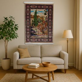   Hedvábný koberec Zahradní motiv béžová 100x150 Íránský viskózový hedvábný koberec