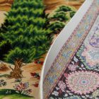 Hedvábný koberec Zahradní motiv béžová 100x150 Íránský viskózový hedvábný koberec