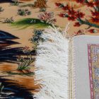 Hedvábný koberec Zahradní motiv béžová 100x150 Íránský viskózový hedvábný koberec