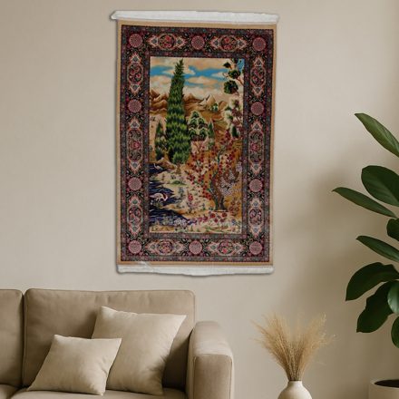 Hedvábný koberec Zahradní motiv béžová 80x120 viskózový hedvábný perský koberec