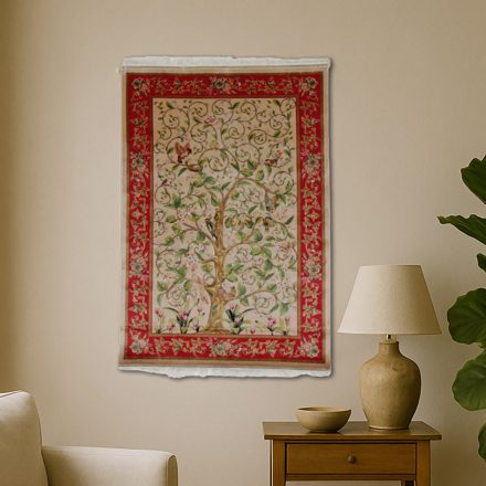 Hedvábný koberec Motiv stromu života béžová 80x120 viskózový hedvábný perský koberec