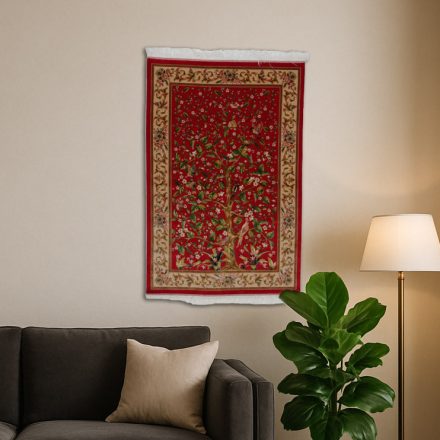 Hedvábný koberec Motiv stromu života bordó 80x120 vysoce kvalitní viskózový hedvábný koberec z Íránu