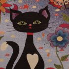 Dekorační polštář fialový 45x45 cm – Půlnoční kočka