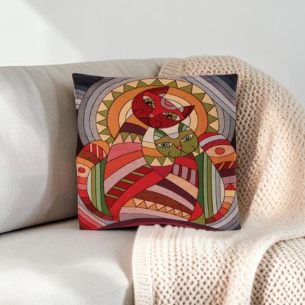 Dekorační polštář bordó 45x45 cm – Mozaikový pár koček