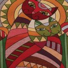 Dekorační polštář bordó 45x45 cm – Mozaikový pár koček