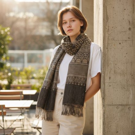 Elegantní dámský a pánský šátek 215x105 šedý černý s autentickým vzorem