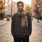 Elegantní dámský a pánský šátek 215x105 šedý černý s autentickým vzorem