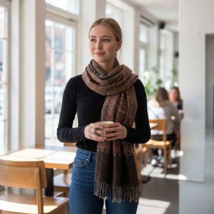 Elegantní dámský a pánský šátek 215x105 hnědý s autentickým vzorem