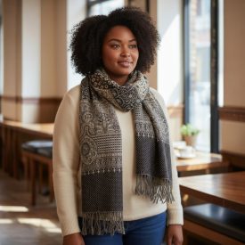   Elegantní dámská a pánská šála 215x105 šedý černý bavlněný šátek