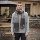 Elegantní dámská a pánská šála 215x105 šedý černý bavlněný šátek