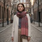 Šál s orientálním vzorem lila hnědý 215x105 bavlněný šátek