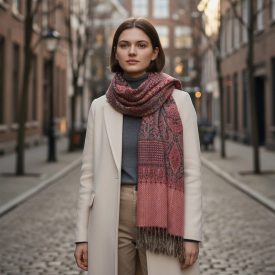   Šál s orientálním vzorem lila hnědý 215x105 bavlněný šátek