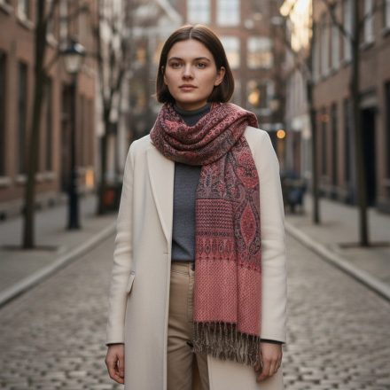 Šál s orientálním vzorem lila hnědý 215x105 bavlněný šátek