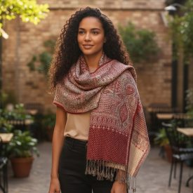   Šátek šedý bordó 215x105 elegantní dámská šála z bavlny