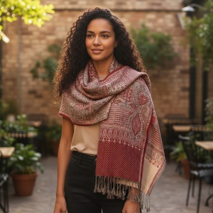 Šátek šedý bordó 215x105 elegantní dámská šála z bavlny