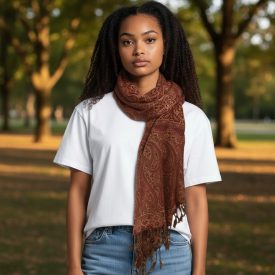   Elegantní dámský šátek 215x105 bordó béžový s autentickým vzorem