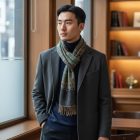 Šátek s orientálním vzorem 215x105 zeleno modrý bavlněný šátek