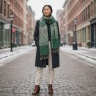 Šátek s orientálním vzorem 215x105 zelený bavlněný šátek