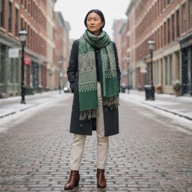   Šátek s orientálním vzorem 215x105 zelený bavlněný šátek