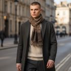 Velký šátek tmavě zeleno černý 215x105 velký pánský a dámský šátek