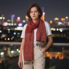 Šátek 215x105 velký červený dámský šátek z bavlny