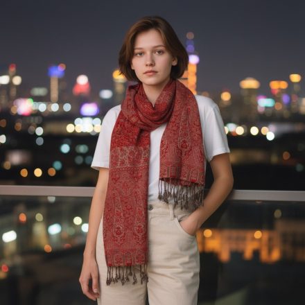 Šátek 215x105 velký červený dámský šátek z bavlny