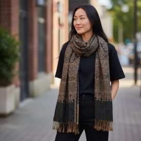 Velký šátek 215x105 velký hnědo modrý dámský šátek