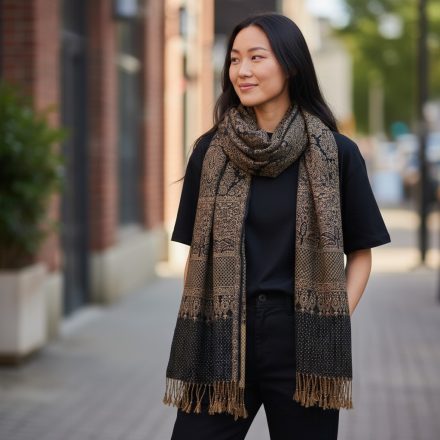 Velký šátek 215x105 velký hnědo modrý dámský šátek