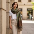 Dámský šátek 215x105 zelený hnědý elegantní dámský šátek