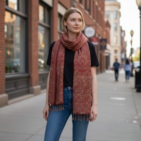 Šála červená 215x105 velká dámská šála z bavlny