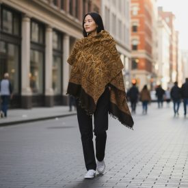   Elegantní šála zlatá černá 215x105 tenká dámská šála