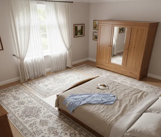 koberec do ložnice umístěný vedle postele